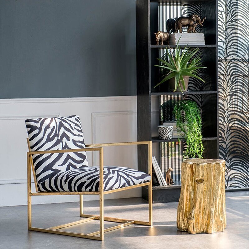Sleek Upscale Gold and Animal Print African Chair