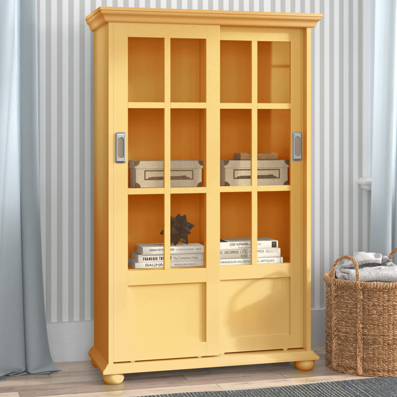 Sliding Bookcase With A Windowpane Style