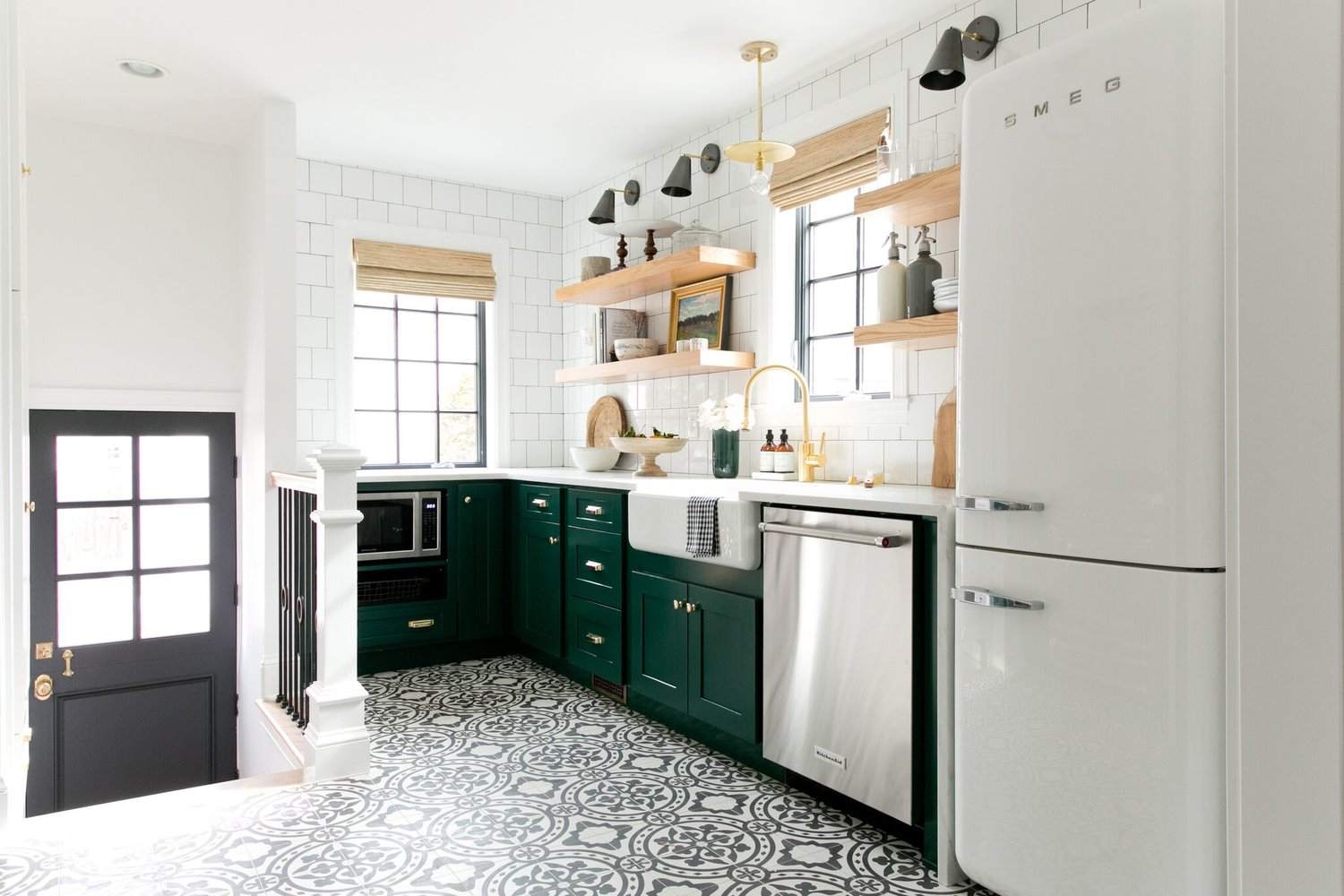 Small Kitchen With Bold Green Cabinets