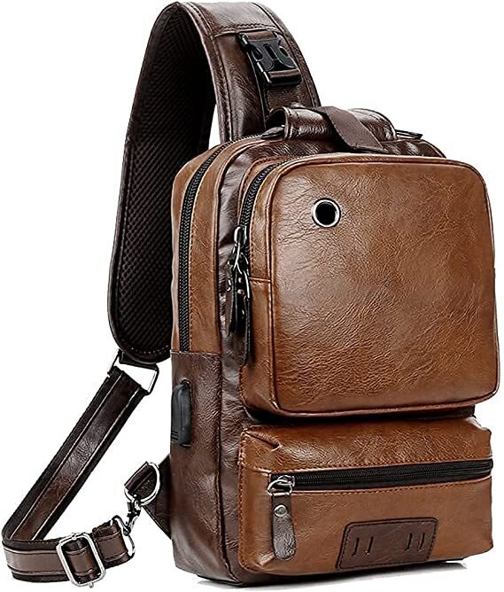 Small leather sling backpack