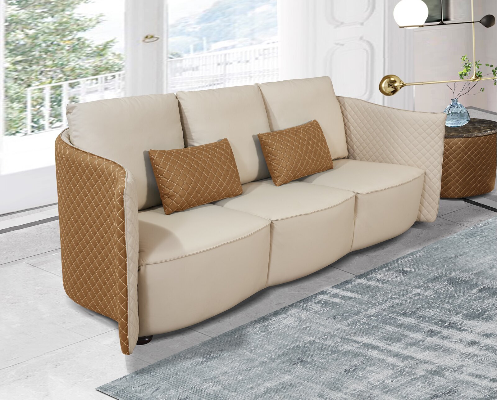 Smooth and Circular Leather Sofa