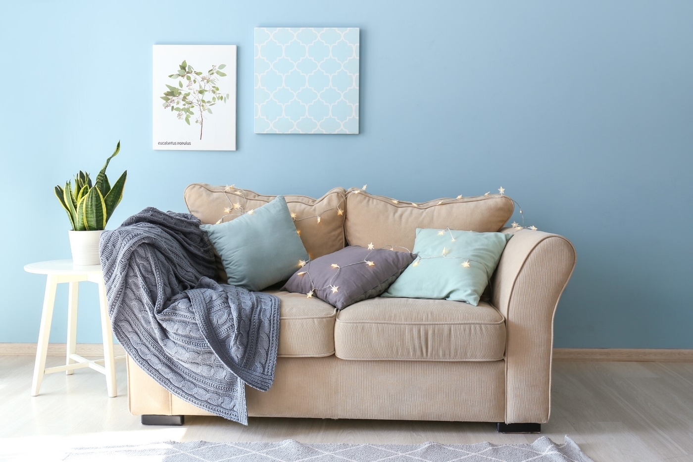 Sofa with glowing garland