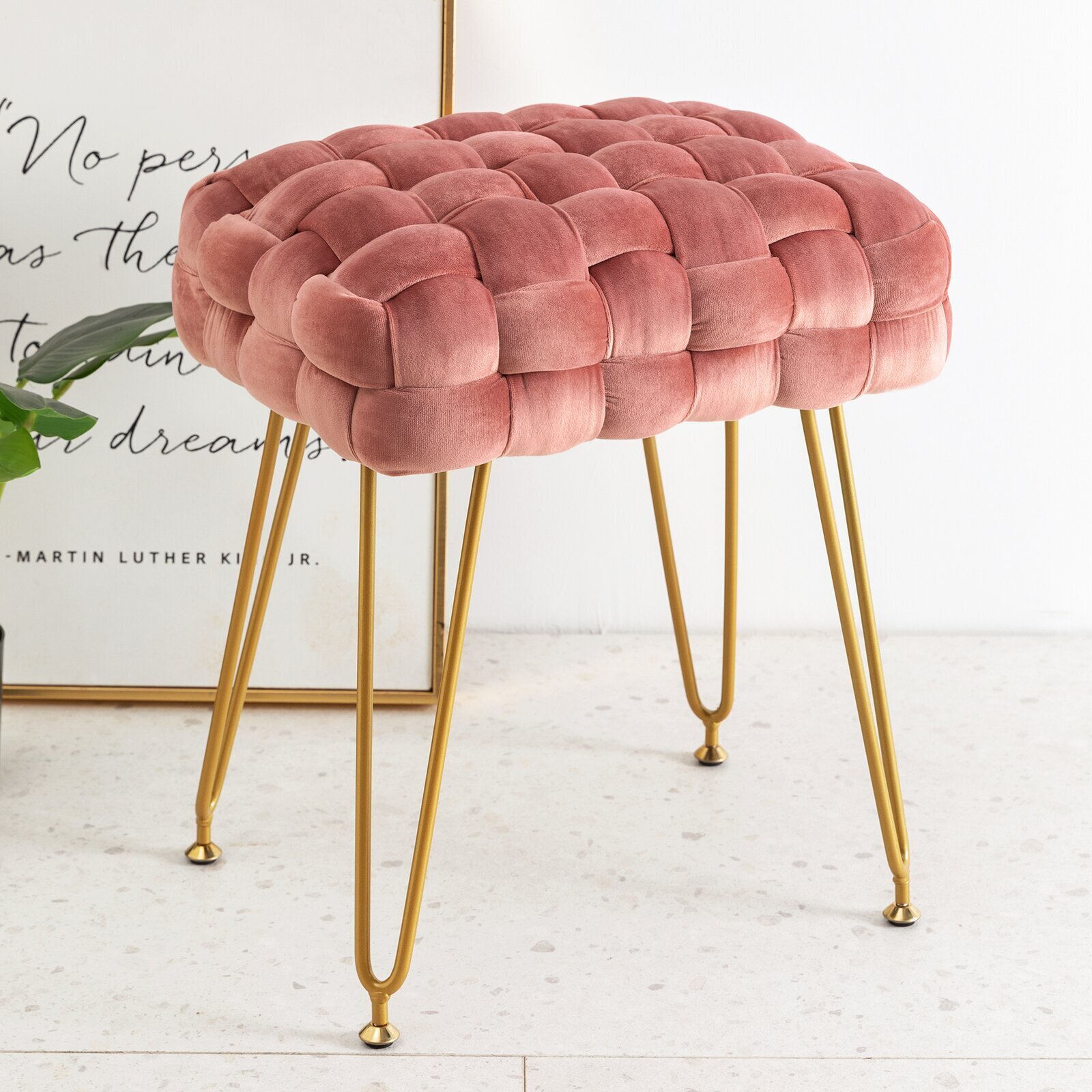 Soft Gold And Velvet Woven Vanity Chair