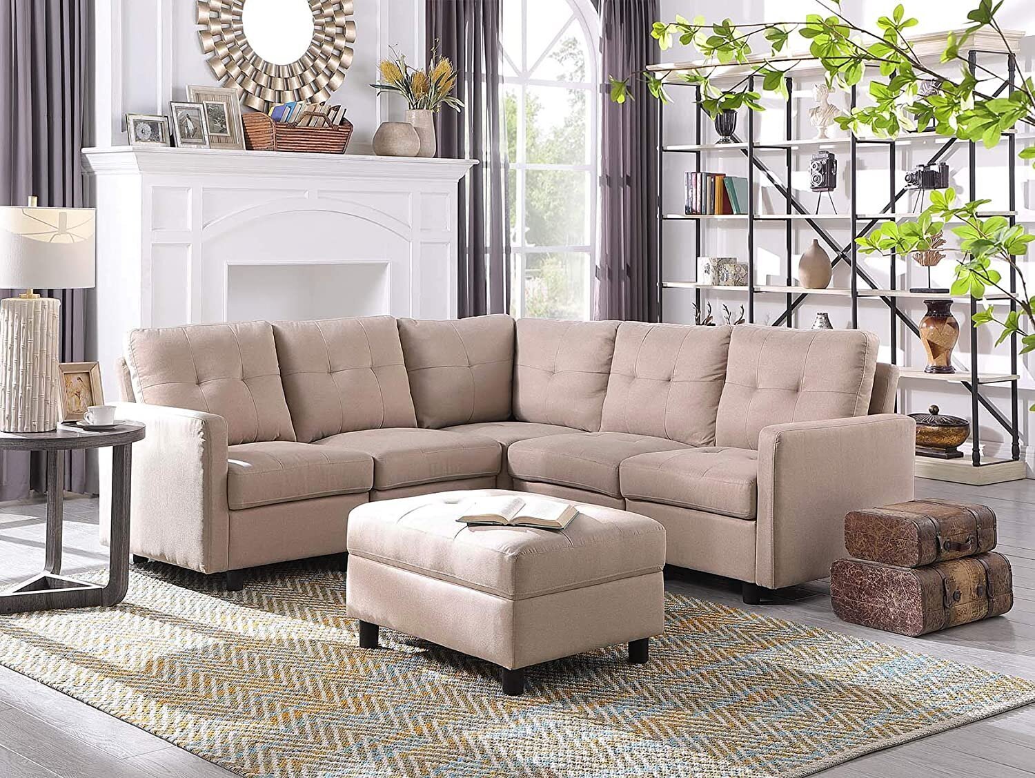 Soft, Symmetrical Sofa With Ottoman
