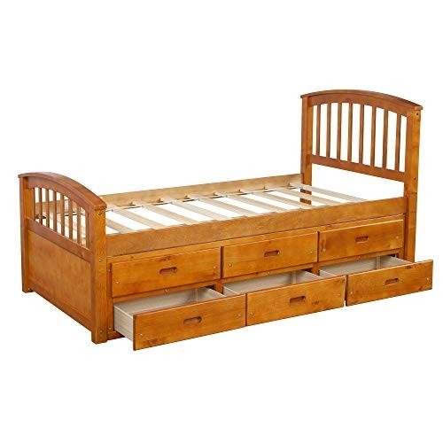SOFTSEA Storage Bed Platform with 6 Drawers, Twin Captain's Bed Wood Daybed Frame with Headboard and Footboard for Kids Teens Guests(Captains Oak)