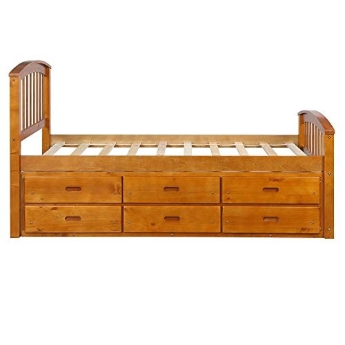 SOFTSEA Storage Bed Platform with 6 Drawers, Twin Captain's Bed Wood Daybed Frame with Headboard and Footboard for Kids Teens Guests(Captains Oak)