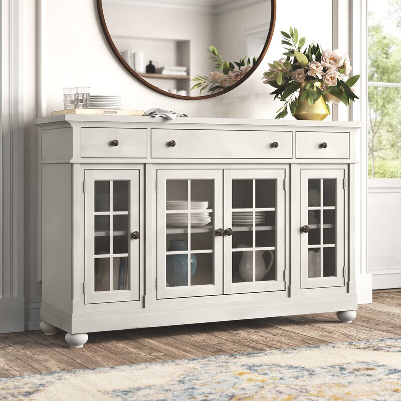 Solid and MDF dining cabinet with glass doors