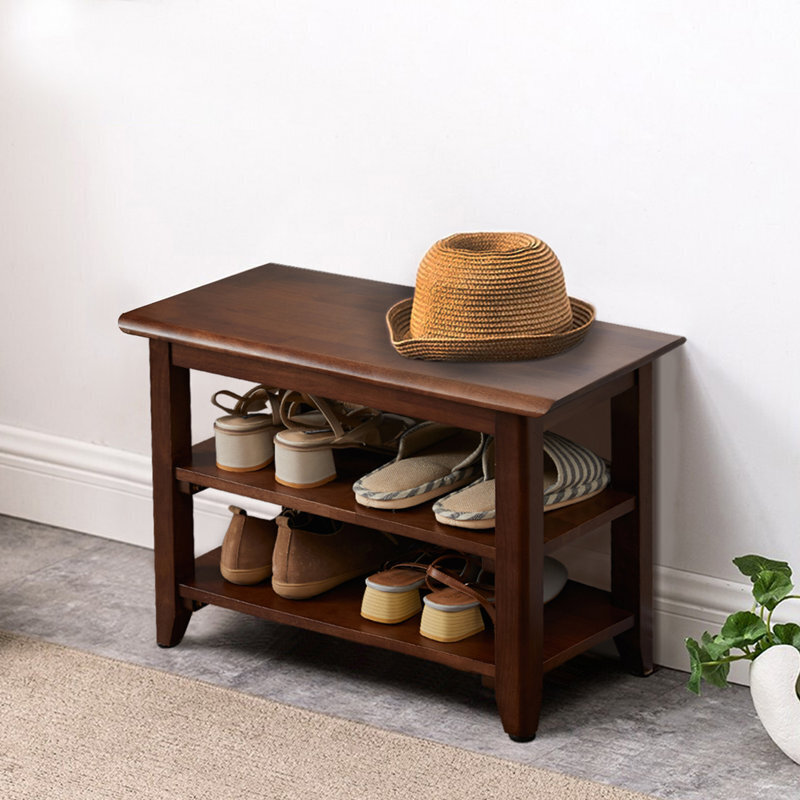 Solid rubberwood small shoe rack bench