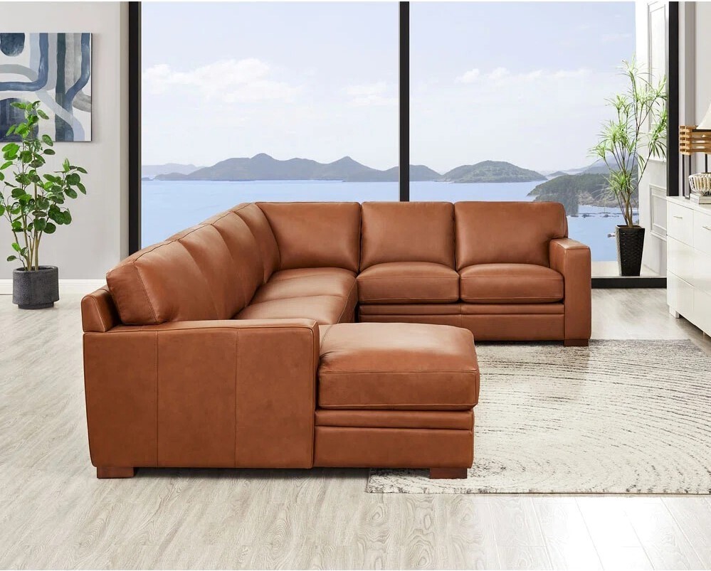 Solid wood and leather sectional
