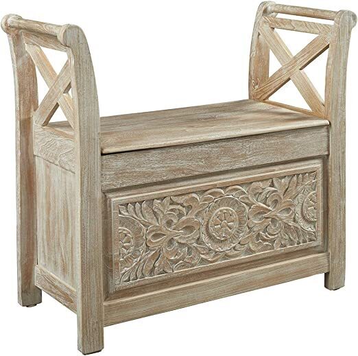 Solid wood antique storage bench