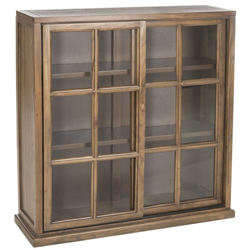 Solid Wood Bookcase With Sliding Glass Doors