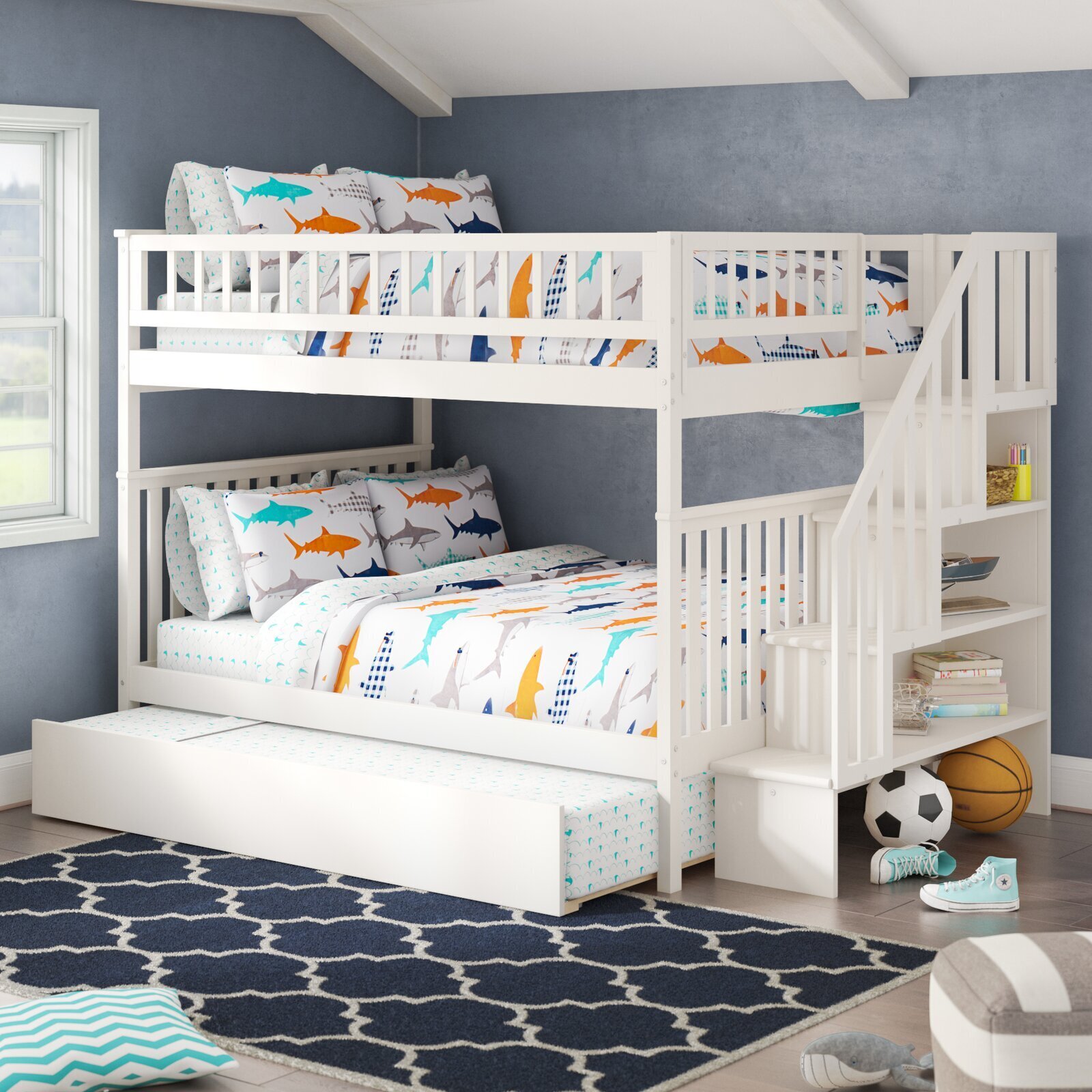 Solid Wood Bunk Bed With Trundle