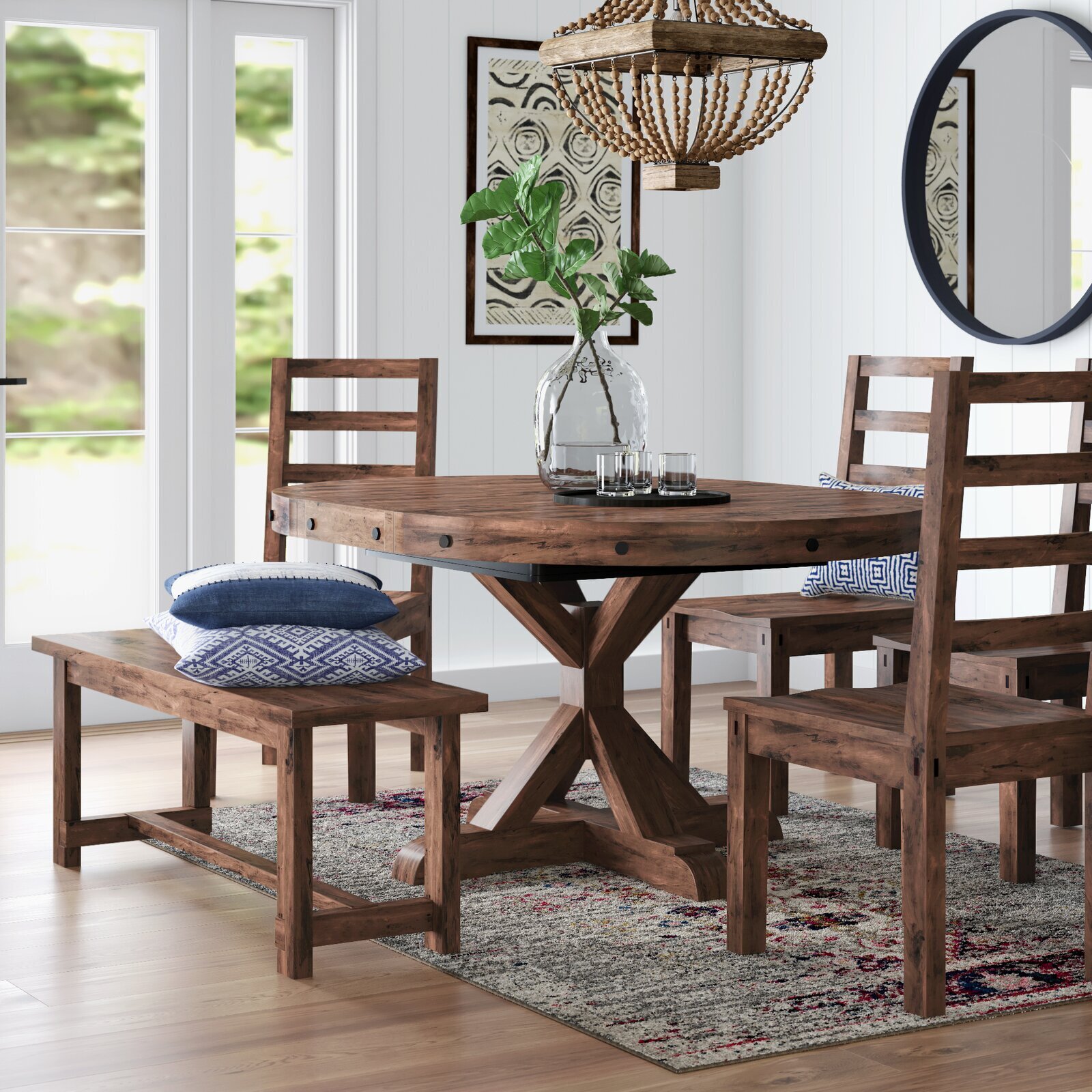 Solid wood dining table set with leaf