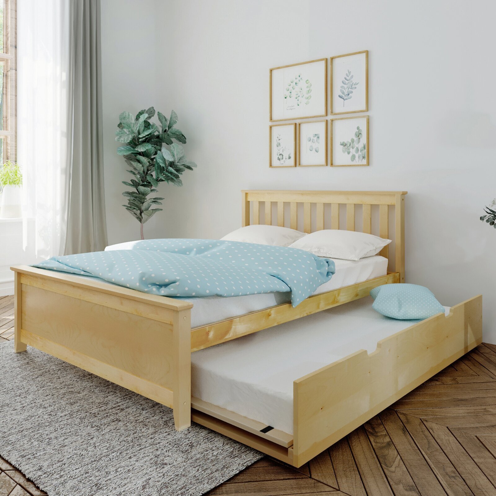 Solid Wood Full Bed With Trundle