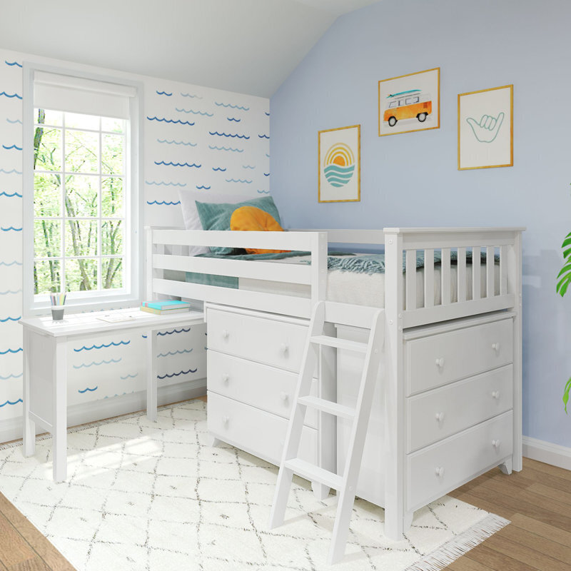 Solid wood girls loft bed with desk