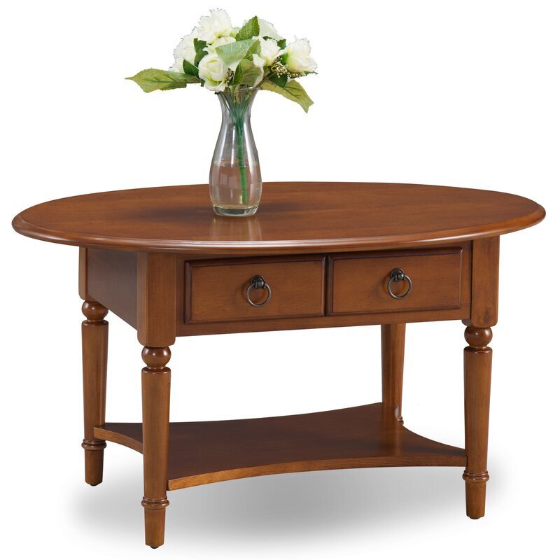 Solid wood oval coffee table