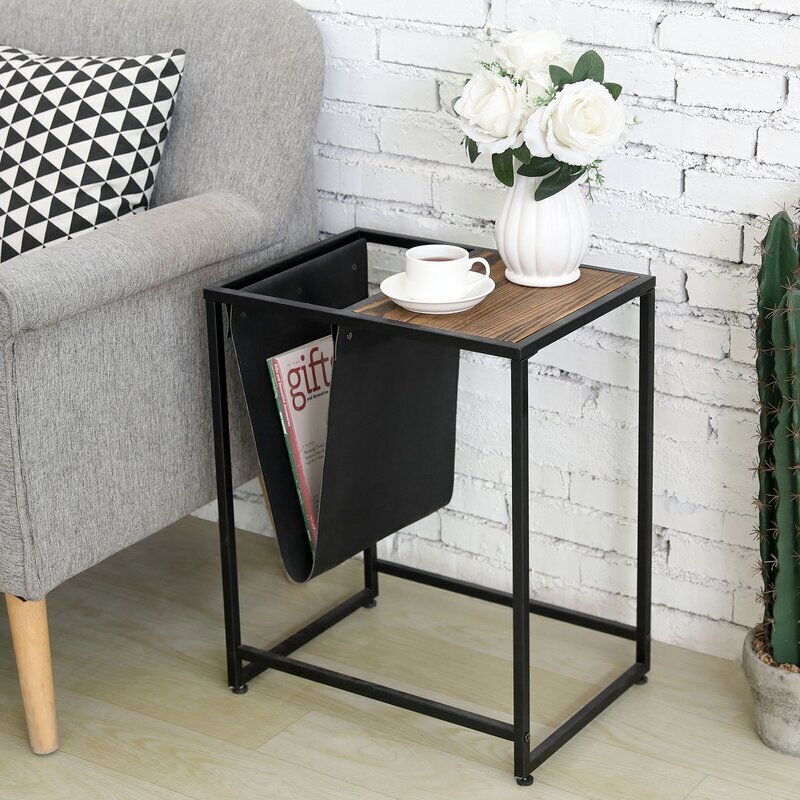 Solid Wood Side Table With Magazine Rack