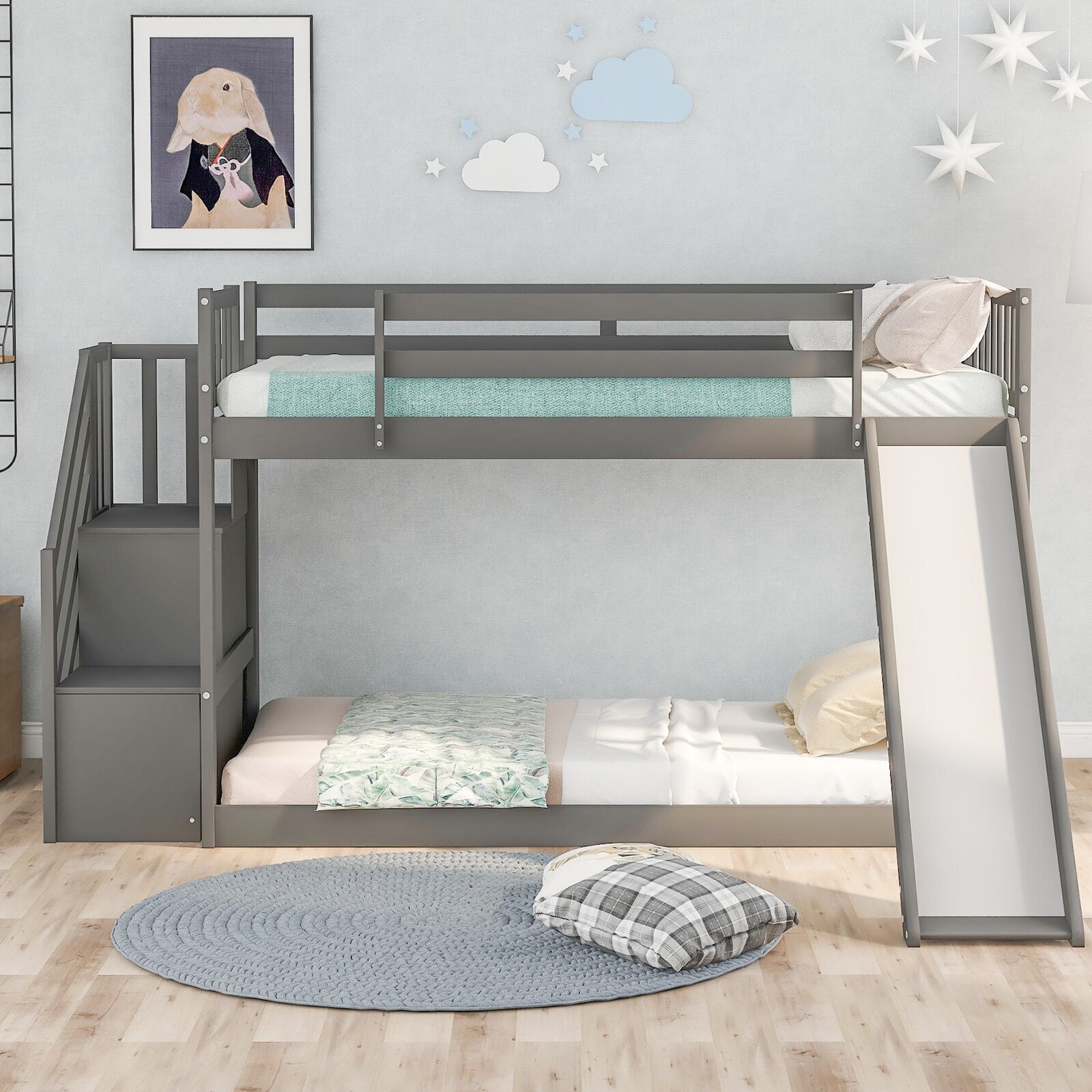 Solid Wood Standard Bunk Bed with Slide