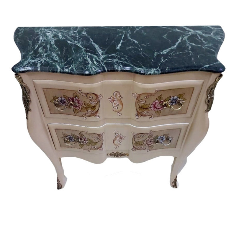 Solid Wood Two Drawer Accent Bombay Chest With Marble Top