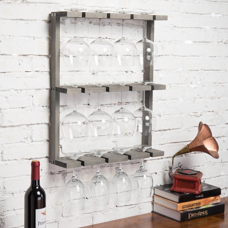 Solid wood wine glass shelf rack