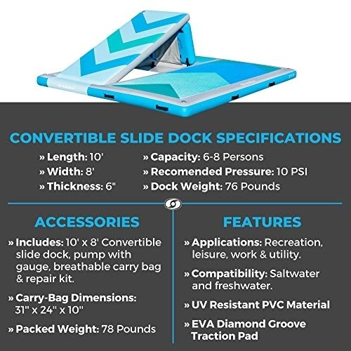 Solstice 10' x 8' Convertible Slide Inflatable Dock - one Size