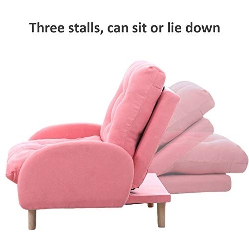 Souleden Folding Lazy Sofa Chair with Ottoman Adjustable Sofa Bed Thick Padded Linen Recliner Armchair Set Sofa Lounger Bed with Pillow for Living Bedroom Small Room Apartment Yellow