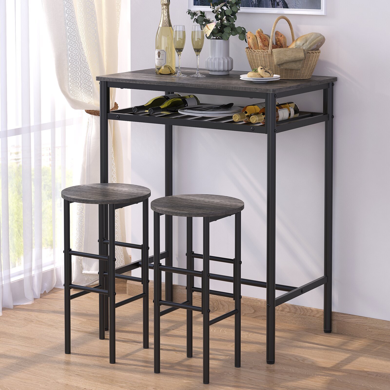 Space saving bar height table with storage