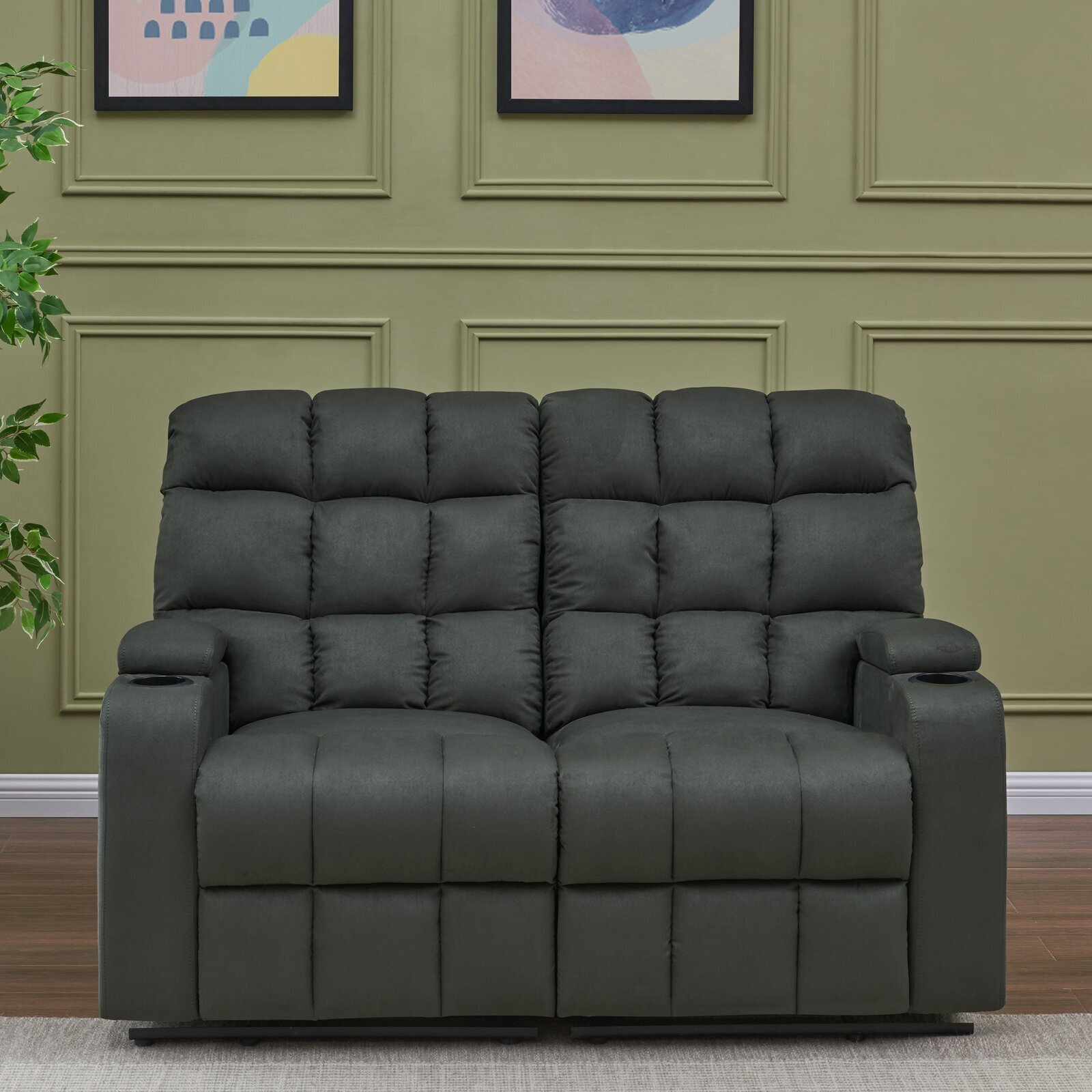 Sporty Loveseat with Cup Holders in Arms