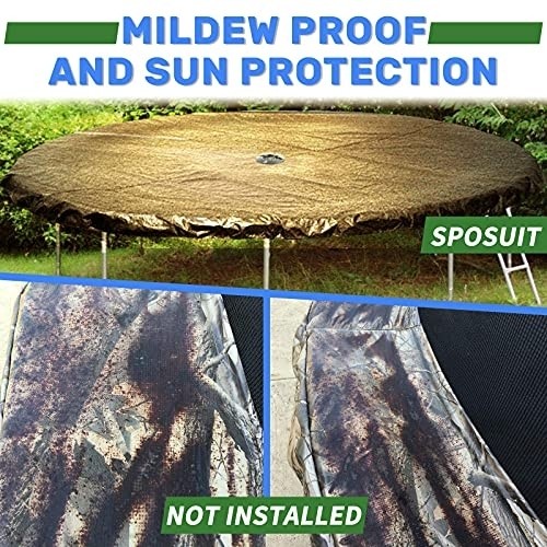 Sposuit 12/14/15ft Trampoline Cover, Round Trampoline Cover Rain Snow Sun Shade Protection Cover, Rainproof UV Resistant Wear-Resistant Gravity Trampoline Cover