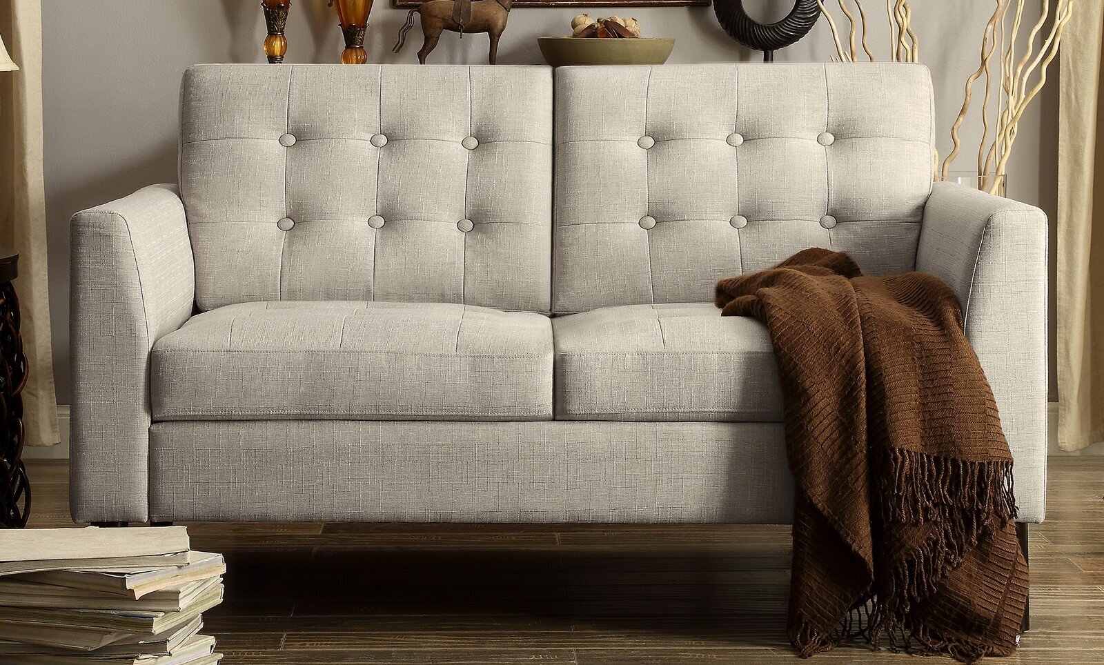 Square Button Tufted Linen Chair Loveseat