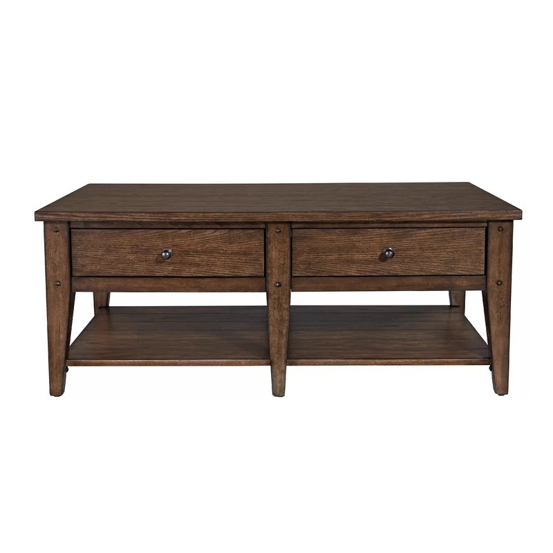 Square Dark Wood Coffee Table With Drawers