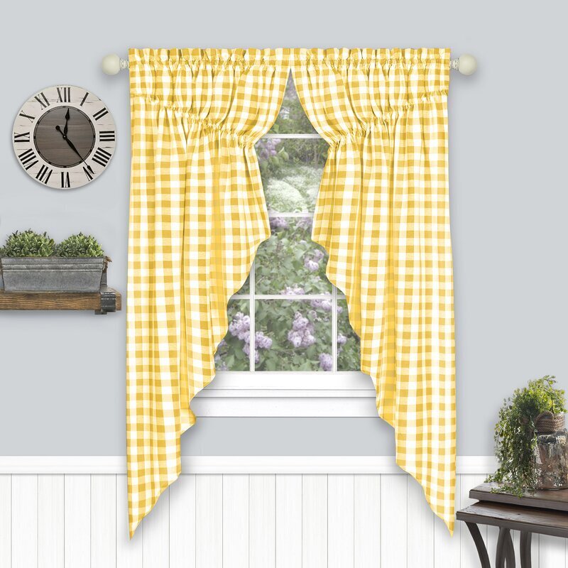 Staggering Ruffle Paneled Yellow Plaid Curtains Set