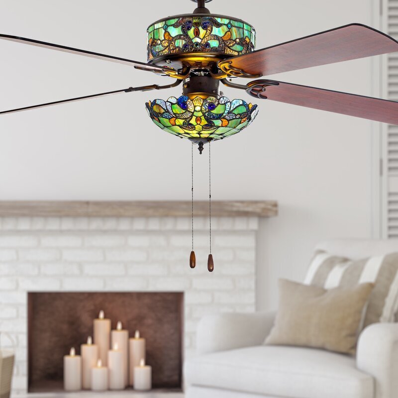 Stained glass ceiling fan in different hues