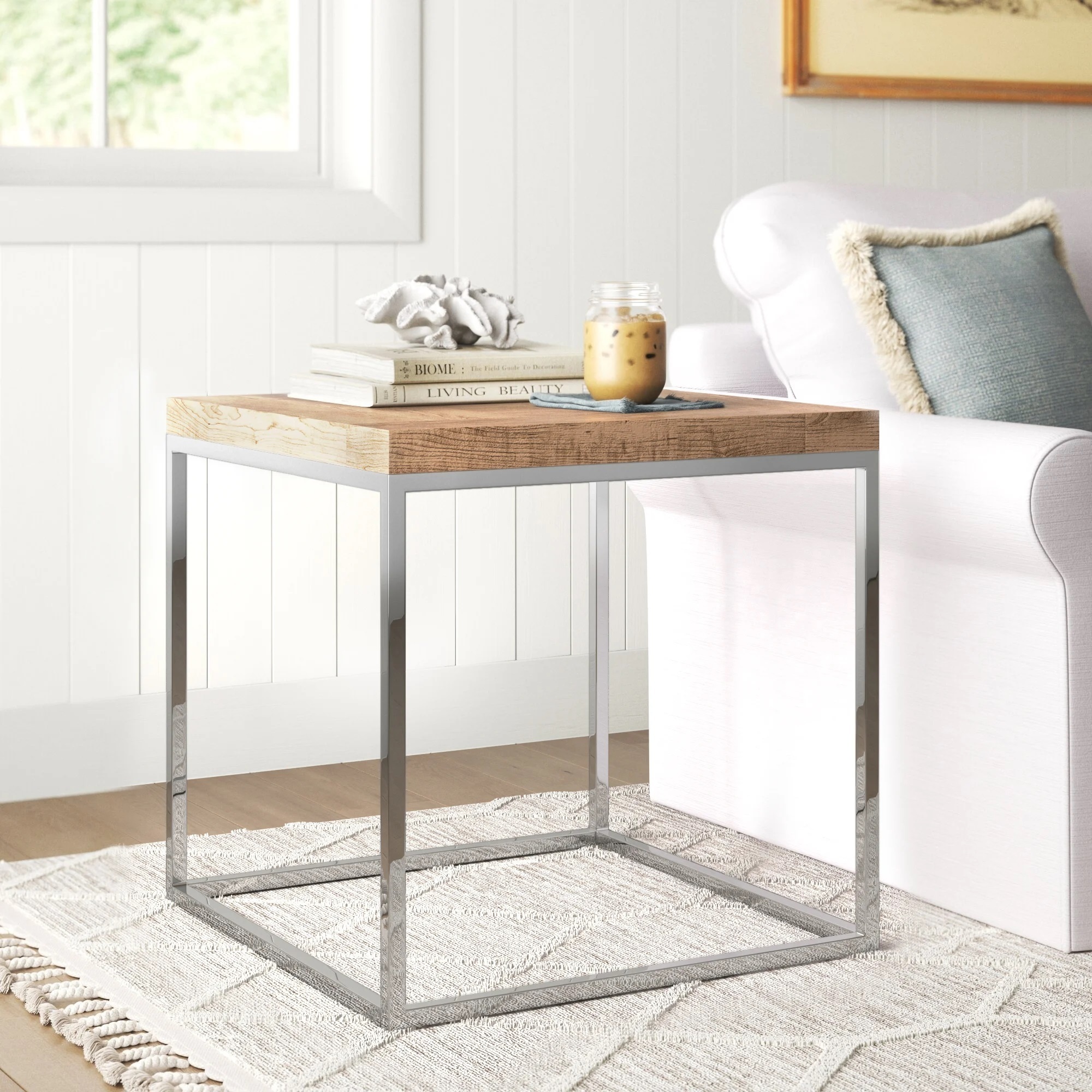 Stainless steel and wood end table