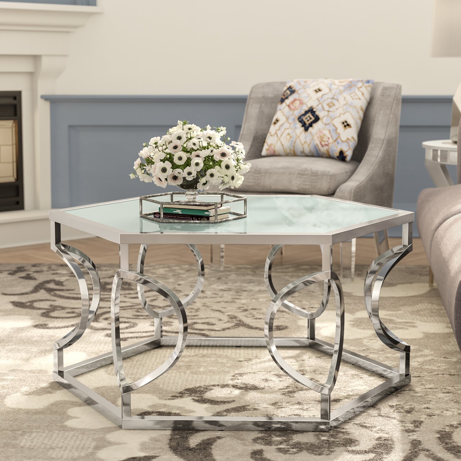 Statement coffee table with an iron frame
