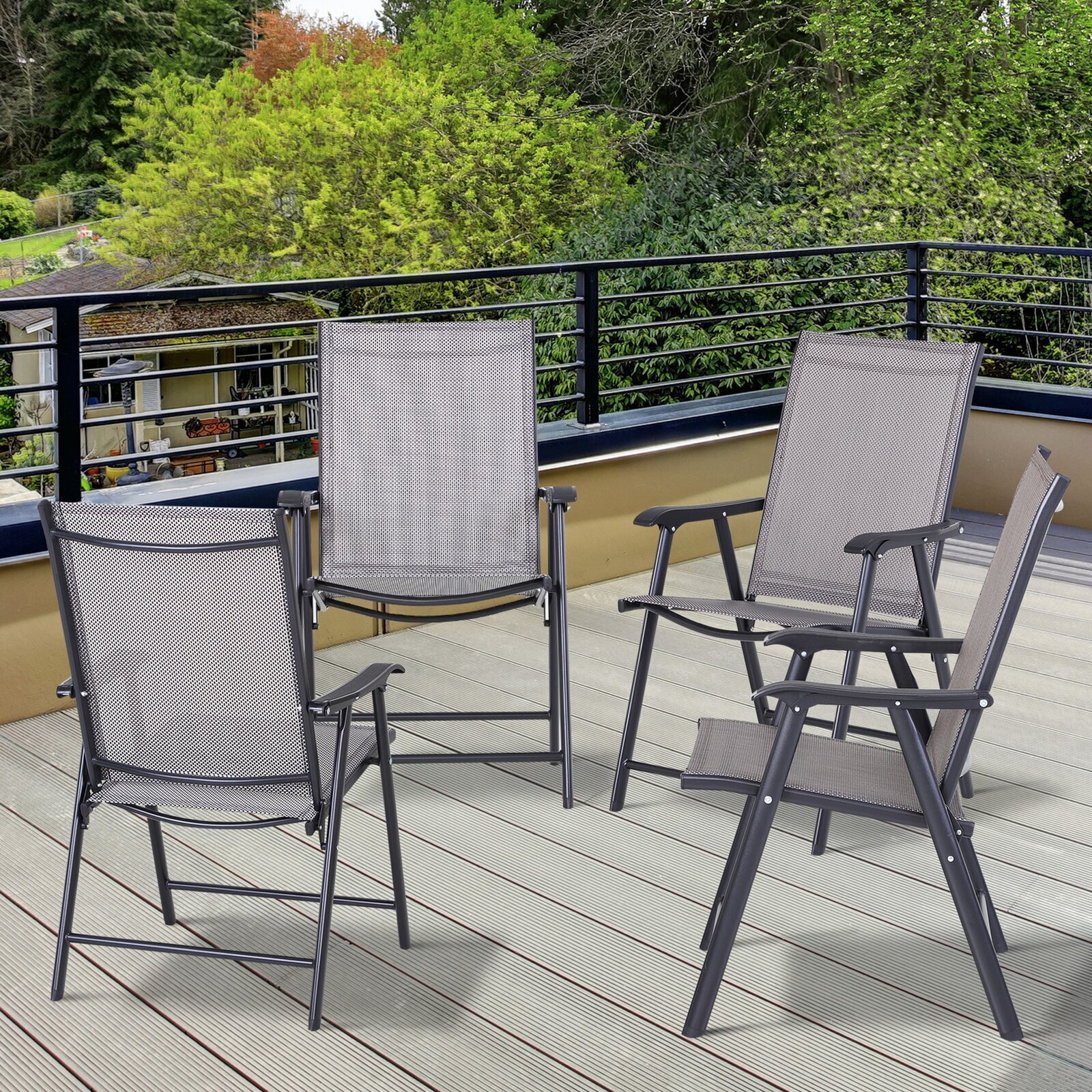 Steel and PVC Foldable Garden Chairs (Set of 4)