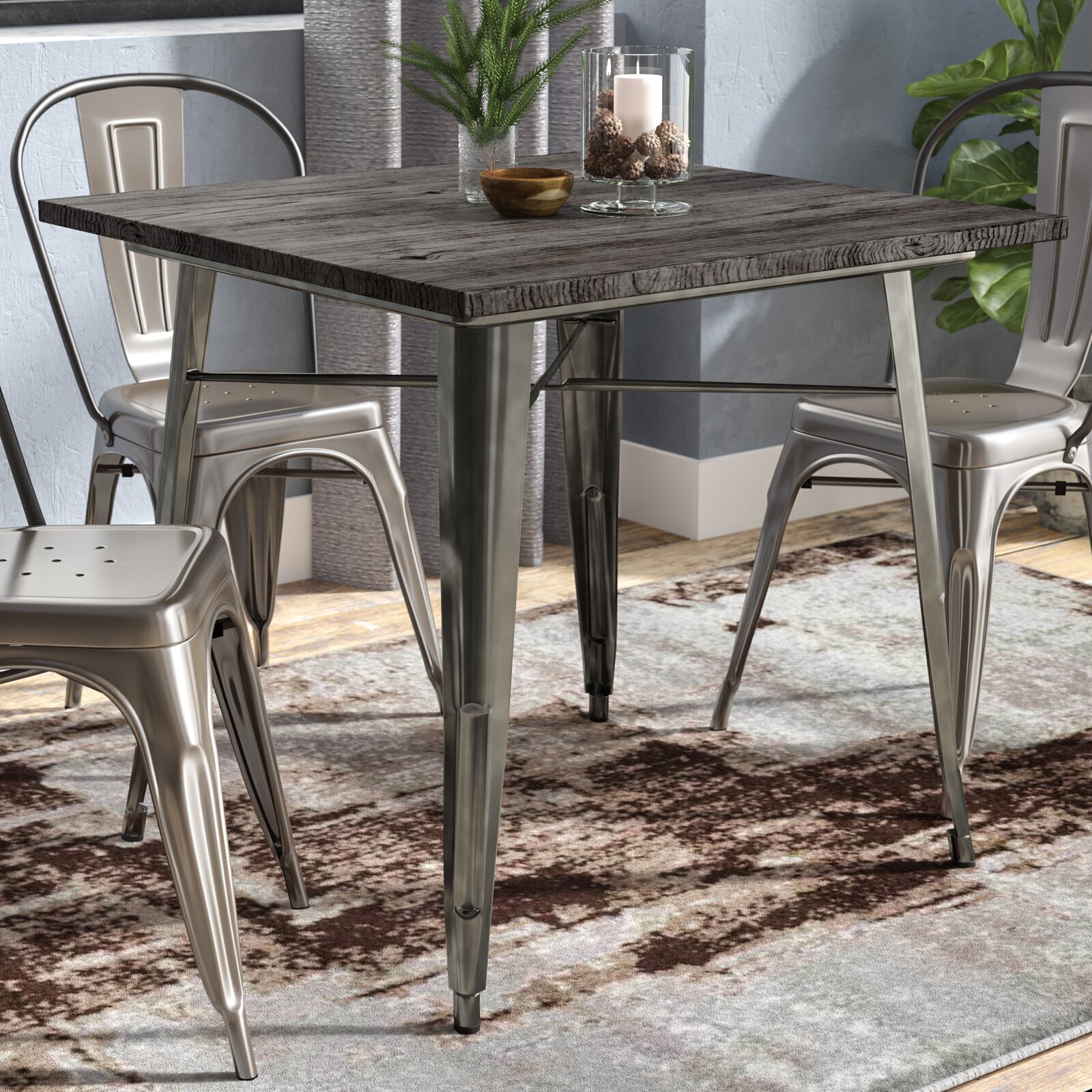 Steel and Wood Dining Table Industrial Design