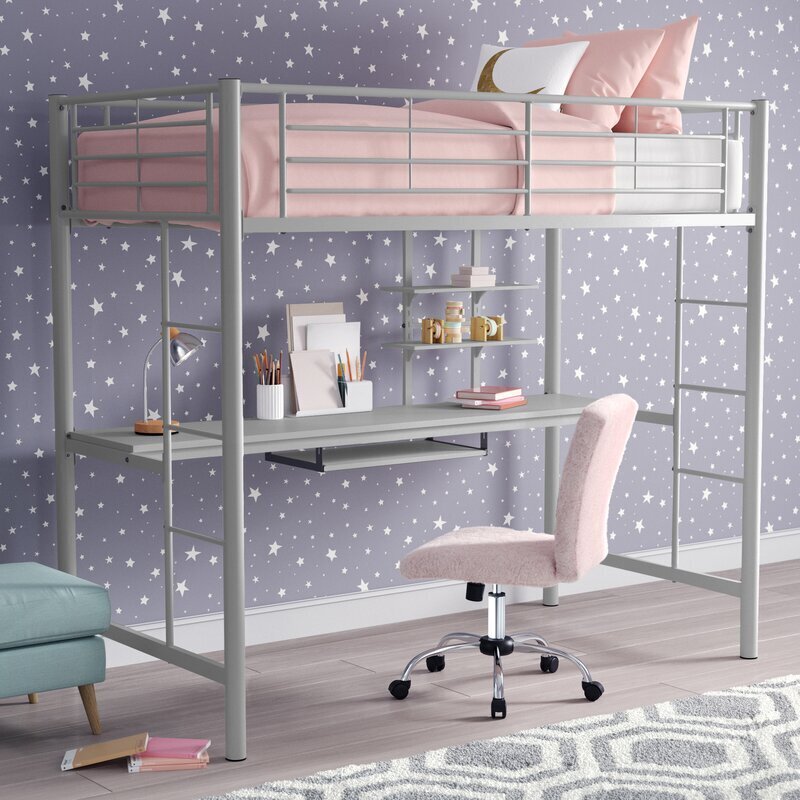 Steel girls bunk bed with desk