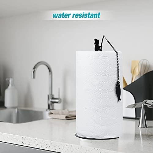 Steti Countertop Paper Towel Holder, Easy to Tear Decorative Paper Towel Stand for Kitchen or Tabletop, Fits All Rolls, Heavy Duty, Unique Modern Fishing Design, Black Matte