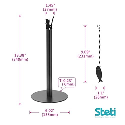 Steti Countertop Paper Towel Holder, Easy to Tear Decorative Paper Towel Stand for Kitchen or Tabletop, Fits All Rolls, Heavy Duty, Unique Modern Fishing Design, Black Matte
