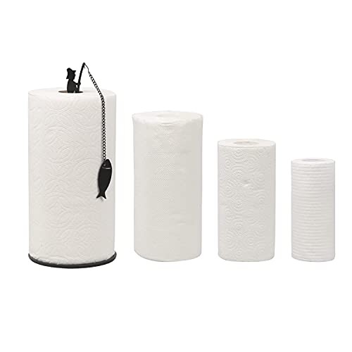 Steti Countertop Paper Towel Holder, Easy to Tear Decorative Paper Towel Stand for Kitchen or Tabletop, Fits All Rolls, Heavy Duty, Unique Modern Fishing Design, Black Matte