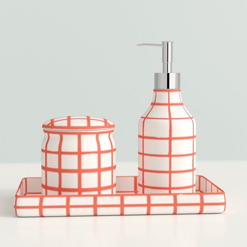 Stone Bath Accessories With Checkered Lines