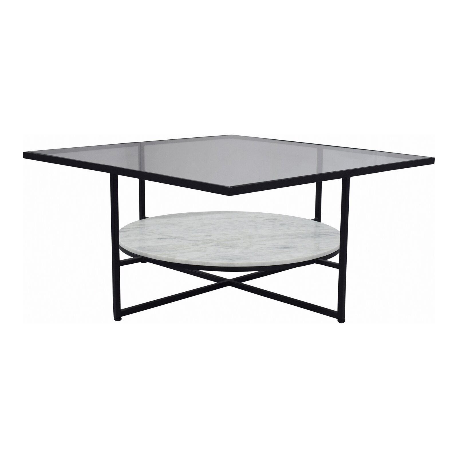 Stylish black wrought iron coffee table with glass