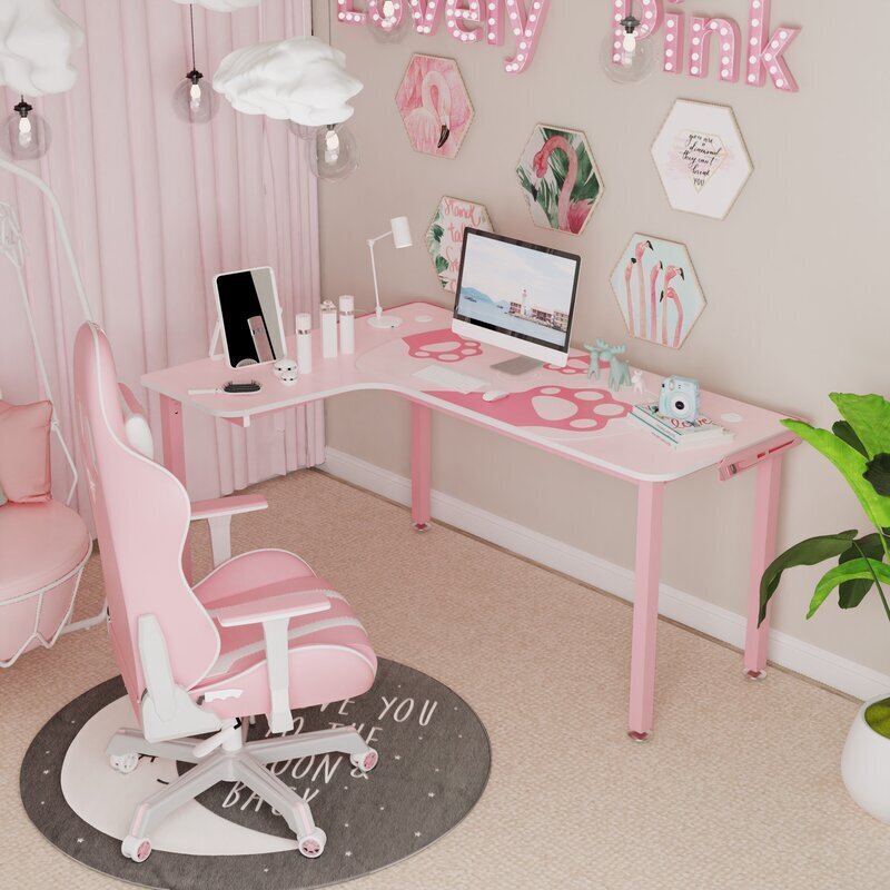 Stylish Pink Custom L Shaped Computer Desk 