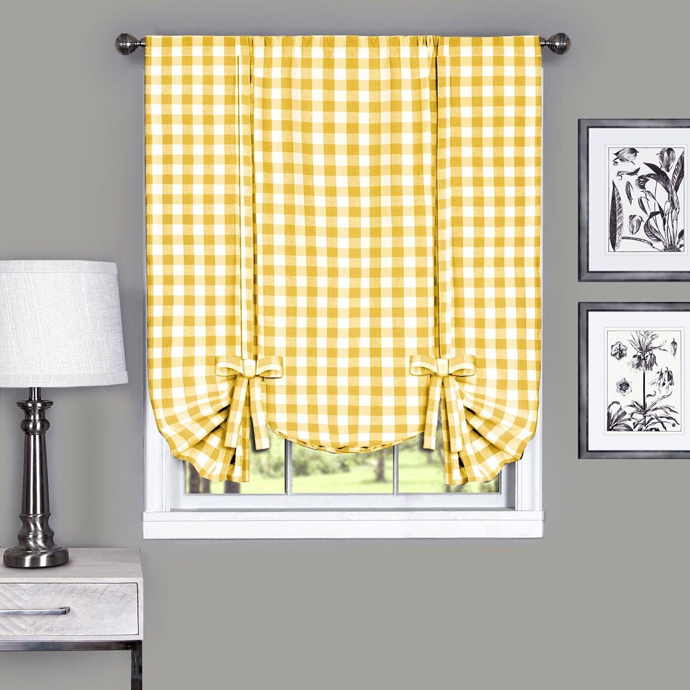 Sunny Yellow Plaid Curtains Tie Ups