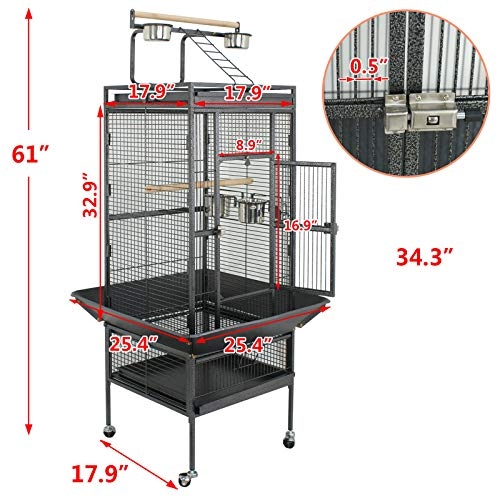 SUPER DEAL PRO 61-inch 2in1 Large Bird Cage with Rolling Stand Parrot Chinchilla Finch Cage Macaw Conure Cockatiel Cockatoo Pet House Wrought Iron Birdcage, Black