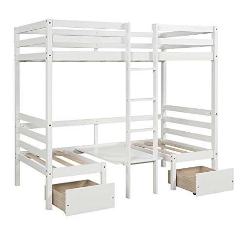 surgicalonline Bed, Bunk Beds for Kids, Solid Wood Twin Triple Bunk Beds / Loft Bed for Kids/Adults, No Box Spring Needed, White