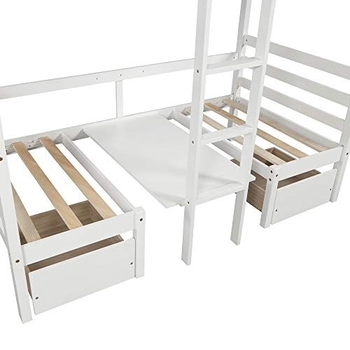 surgicalonline Bed, Bunk Beds for Kids, Solid Wood Twin Triple Bunk Beds / Loft Bed for Kids/Adults, No Box Spring Needed, White