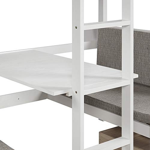 surgicalonline Bed, Bunk Beds for Kids, Solid Wood Twin Triple Bunk Beds / Loft Bed for Kids/Adults, No Box Spring Needed, White