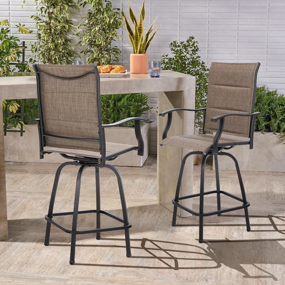 Swivel outdoor bar stools with fabric seats
